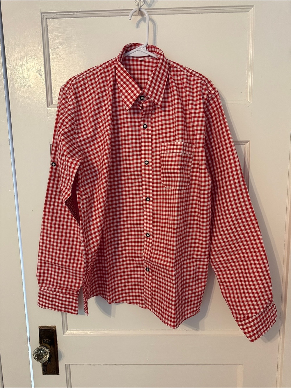 Men's Red Gingham Long-Sleeve Button-Down Shirt